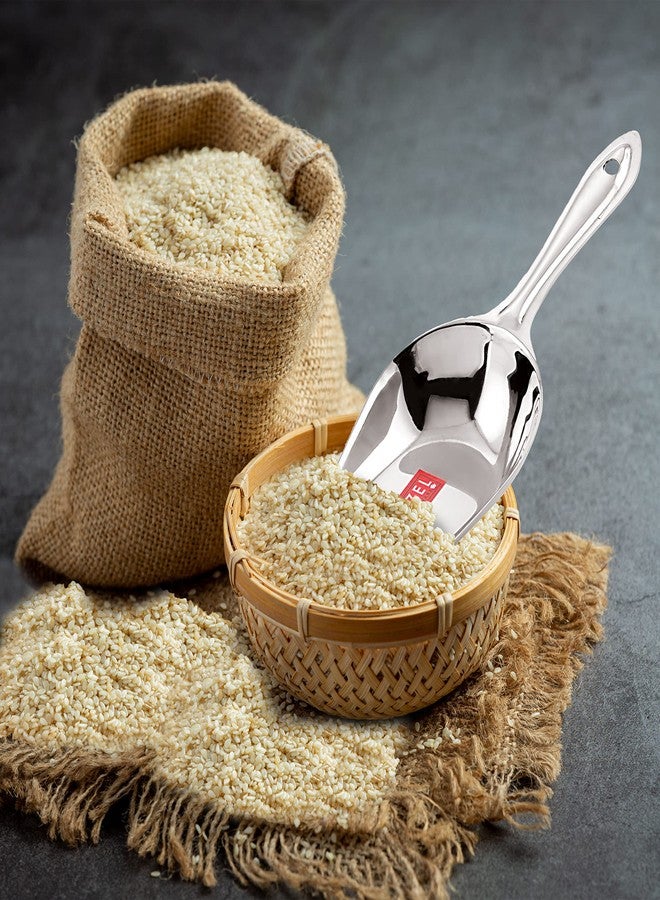 هايزل ملعقة ومغرفة من الفولاذ المقاوم للصدأ من هازل | مغرفة للدقيق والحبوب والأطعمة الجافة والحلوى والتوابل | مغارف فولاذية لمحلات البقالة | ملحقات ومعدات محلات البقالة، كبيرة، فضية - Image 2